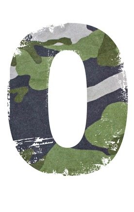 0, number from military fabric texture on white background.
